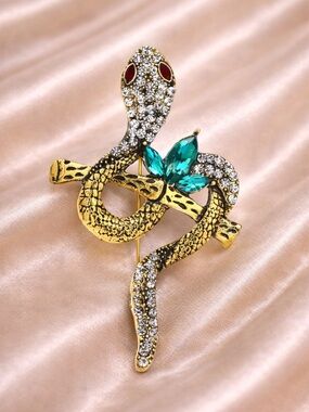 Serpenti Gold Snake Crystal Brooch